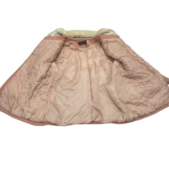 Vtg Girls Pink Wool Blend Coat Faux Fur Collar Quilted Lining 70s 80s Retro - Picture 5 of 7